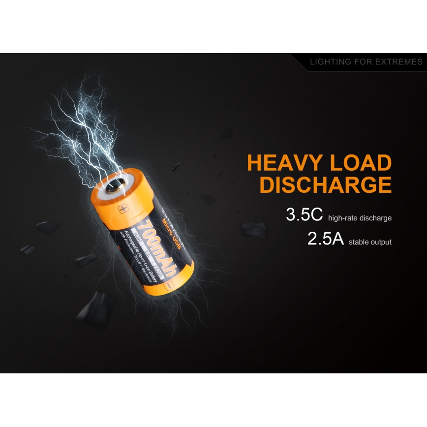 Fenix FERCR123ALIIONUP - 1 бр. Презареждаема литиево-йонна батерия с USB, 3,6 V, 700 mAh