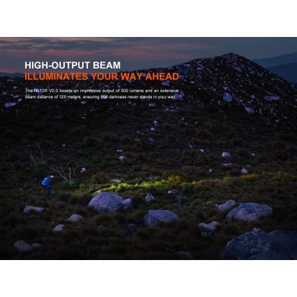 Fenix HL12RV20BLC - презареждаема челна лампа с регулируема яркост LED/USB 950 mAh IP66 500 lm 112 h черна