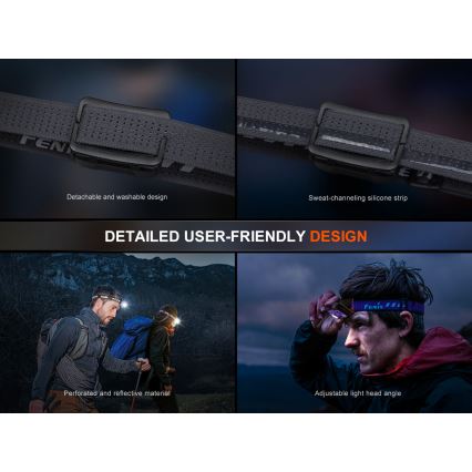 Fenix HL12RV20BLC - презареждаема челна лампа с регулируема яркост LED/USB 950 mAh IP66 500 lm 112 h черна