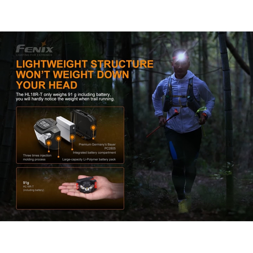 Fenix HL18RTRAIL - LED Акумулаторен челник LED/3xAAA IP66 500 lm 300 ч