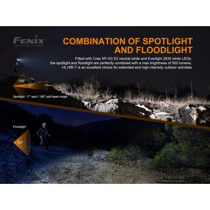 Fenix HL18RTRAIL - LED Акумулаторен челник LED/3xAAA IP66 500 lm 300 ч