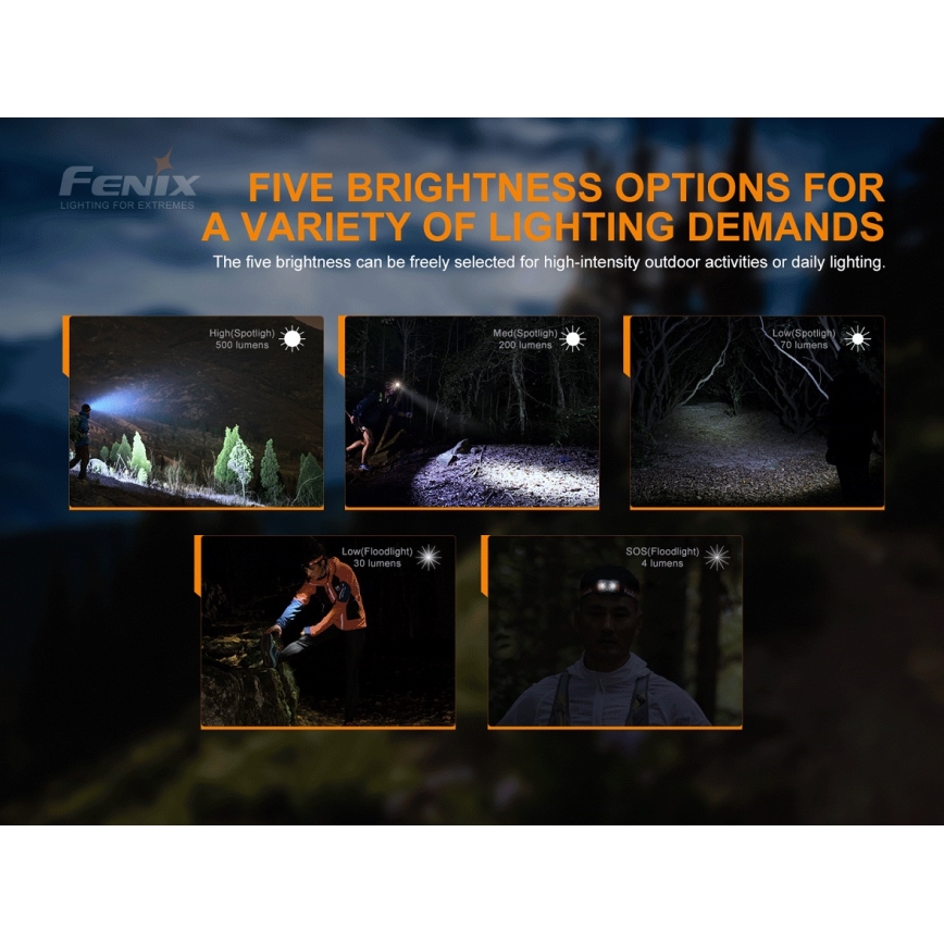 Fenix HL18RTRAIL - LED Акумулаторен челник LED/3xAAA IP66 500 lm 300 ч