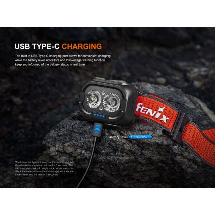 Fenix HL18RTV20BLC - LED регулируема презареждаема челна лампа LED/USB/3xAAA IP66 800 лм 160 ч 1900 mAh черно/оранжево