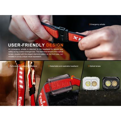 Fenix HL18RTV20WHT - LED Димируем акумулаторен челник LED/USB IP66 800 лъскав 160 h бял/черен
