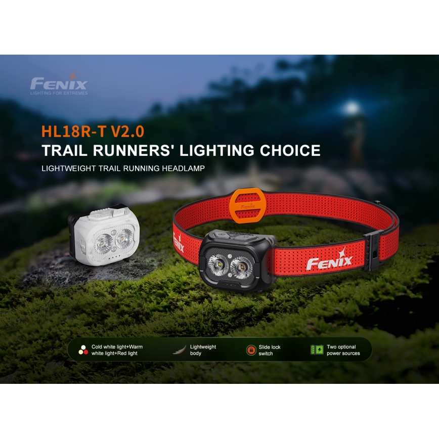 Fenix HL18RTV20WHT - LED Димируем акумулаторен челник LED/USB IP66 800 лъскав 160 h бял/черен