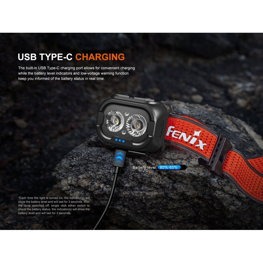 Fenix HL18RTV20WHT - LED Димируем акумулаторен челник LED/USB IP66 800 лъскав 160 h бял/черен