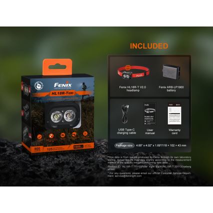 Fenix HL18RTV20WHT - LED Димируем акумулаторен челник LED/USB IP66 800 лъскав 160 h бял/черен