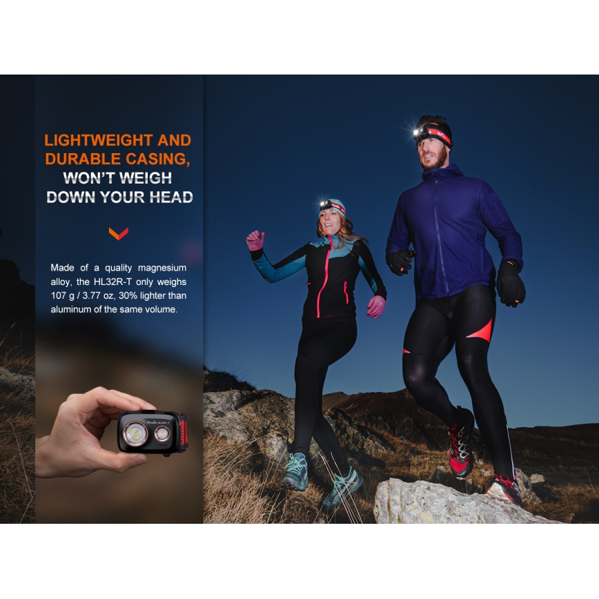 Fenix HL32RTBLCK - LED Акумулаторен челник LED/USB/3xAAA IP66 800 лъскав 300 h 1900 mAh черен/оранжев