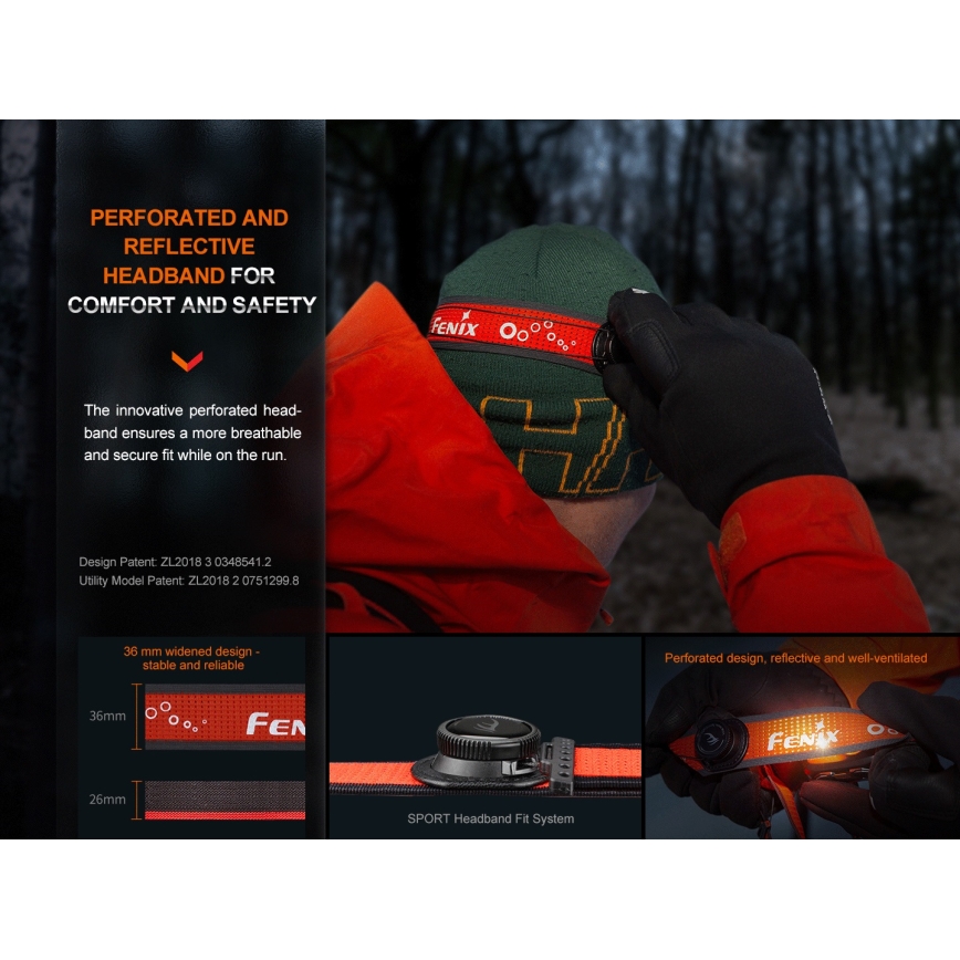 Fenix HL32RTRED - LED Акумулаторен челник LED/USB/3xAAA IP66 800 lm 300 h червен/оранжев