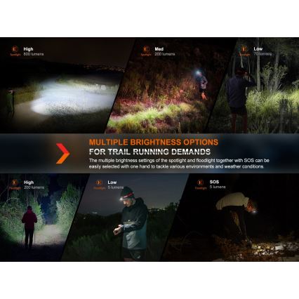 Fenix HL32RTRED - LED акумулаторен челник LED/USB/3xAAA IP66 800 лм 300 ч червено/оранжево