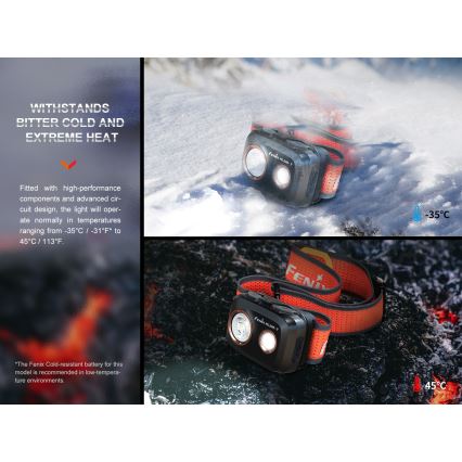 Fenix HL32RTRED - LED акумулаторен челник LED/USB/3xAAA IP66 800 лм 300 ч червено/оранжево