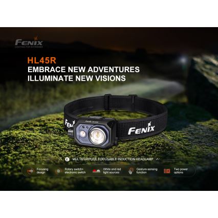 Fenix HL45R - LED Димируем акумулаторен фокусиране челник LED/USB IP66 1000 лъскав 240 h черен