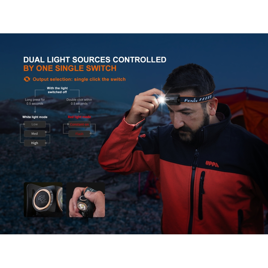 Fenix HM23V20 - LED Димируем челник LED/1xAA IP68 300 lm 100 h