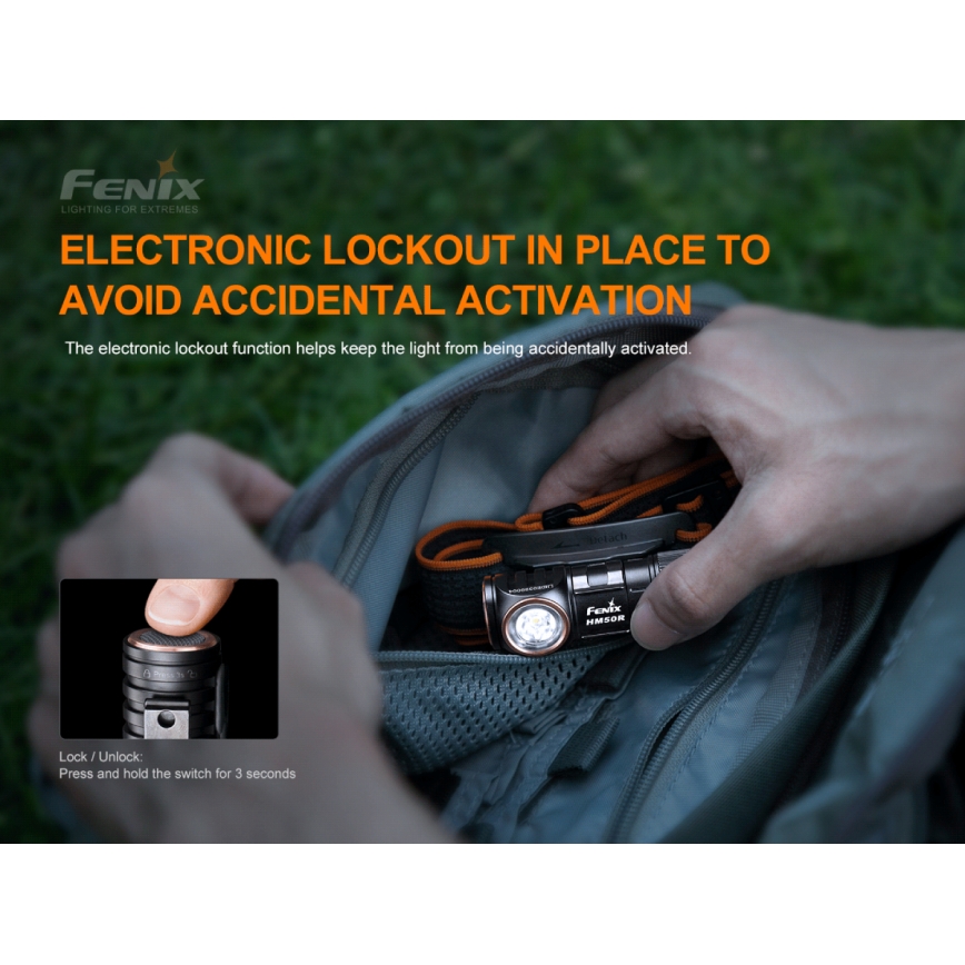 Fenix HM50RV20 - LED Акумулаторен челник 3xLED/USB/1xCR123A IP68 700 лъскав 120 h 700 mAh