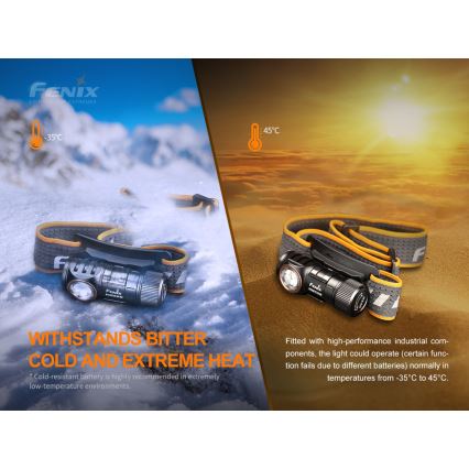 Fenix HM50RV20 - LED Акумулаторен челник 3xLED/USB/1xCR123A IP68 700 лъскав 120 h 700 mAh