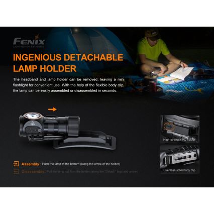 Fenix HM51RV20 - LED Акумулаторен челник 3xLED/1xCR123A/USB IP68 700 лъскав 120 h 700 m