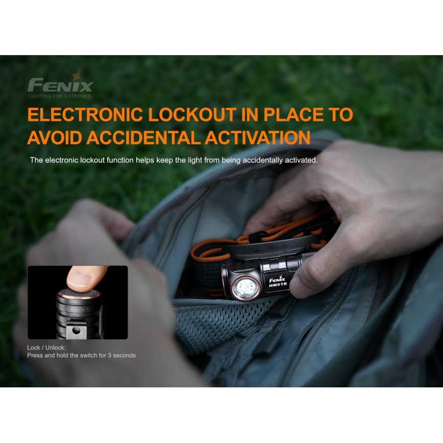 Fenix HM51RV20 - LED Акумулаторен челник 3xLED/1xCR123A/USB IP68 700 лъскав 120 h 700 m