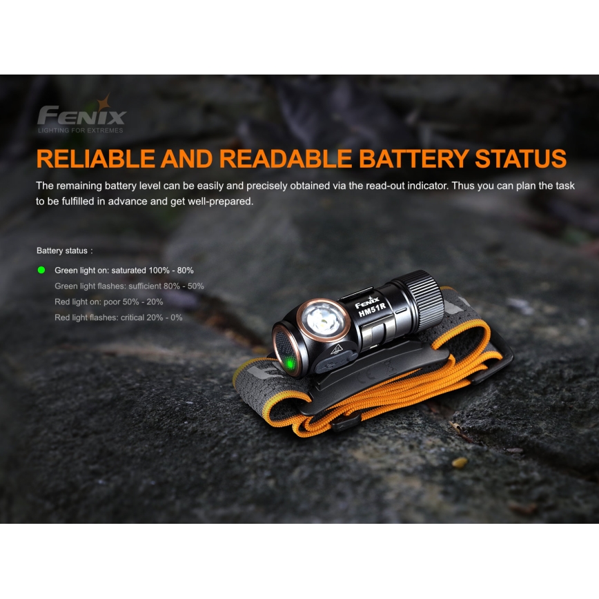 Fenix HM51RV20 - LED Акумулаторен челник 3xLED/1xCR123A/USB IP68 700 лъскав 120 h 700 m