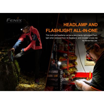 Fenix HM51RV30 - LED челник с регулируема яркост, презареждаем LED/USB/1xCR123A 950 mAh IP68 860 lm 125 h оранжев