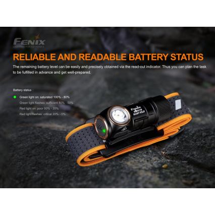 Fenix HM51RV30 - LED челник с регулируема яркост, презареждаем LED/USB/1xCR123A 950 mAh IP68 860 lm 125 h оранжев
