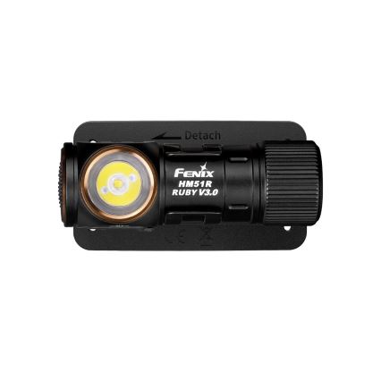 Fenix HM51RV30 - LED челник с регулируема яркост, презареждаем LED/USB/1xCR123A 950 mAh IP68 860 lm 125 h оранжев