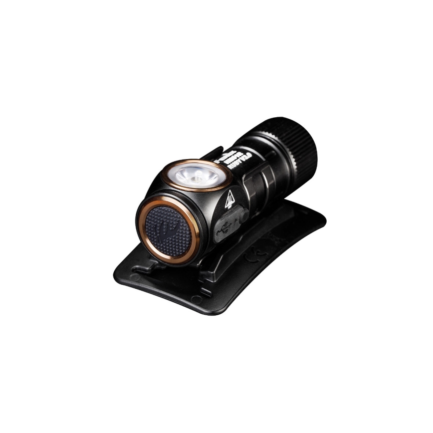 Fenix HM51RV30 - LED челник с регулируема яркост, презареждаем LED/USB/1xCR123A 950 mAh IP68 860 lm 125 h оранжев