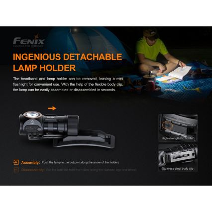 Fenix HM51RV3ABL - LED димируема презареждаема челна лампа LED/USB/1xCR123A 950 mAh IP68 860 lm 125 h черна