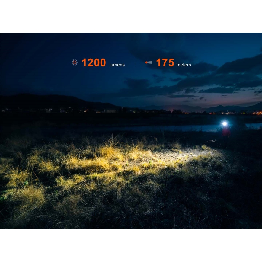Fenix HM55RABL - челна лампа с регулируема яркост, презареждаема LED/USB/1xCR123A 1600 mAh IP68 1200 lm 141,2 ч черна