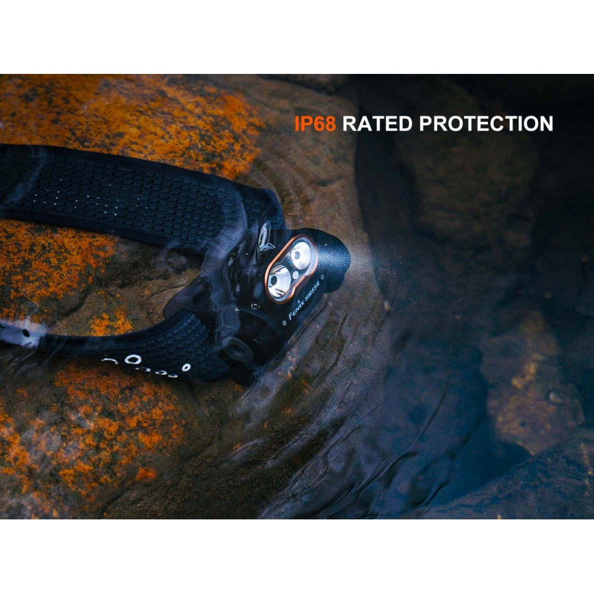 Fenix HM55RABL - челна лампа с регулируема яркост, презареждаема LED/USB/1xCR123A 1600 mAh IP68 1200 lm 141,2 ч черна