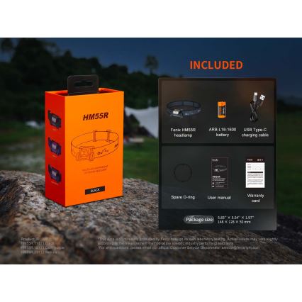 Fenix HM55RABL - челна лампа с регулируема яркост, презареждаема LED/USB/1xCR123A 1600 mAh IP68 1200 lm 141,2 ч черна