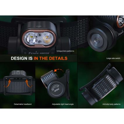 Fenix HM55RPRP - димируема LED акумулаторна челна лампа LED/USB/1xCR123A 1600 mAh IP68 1200 lm 141,2 ч лилава/черна