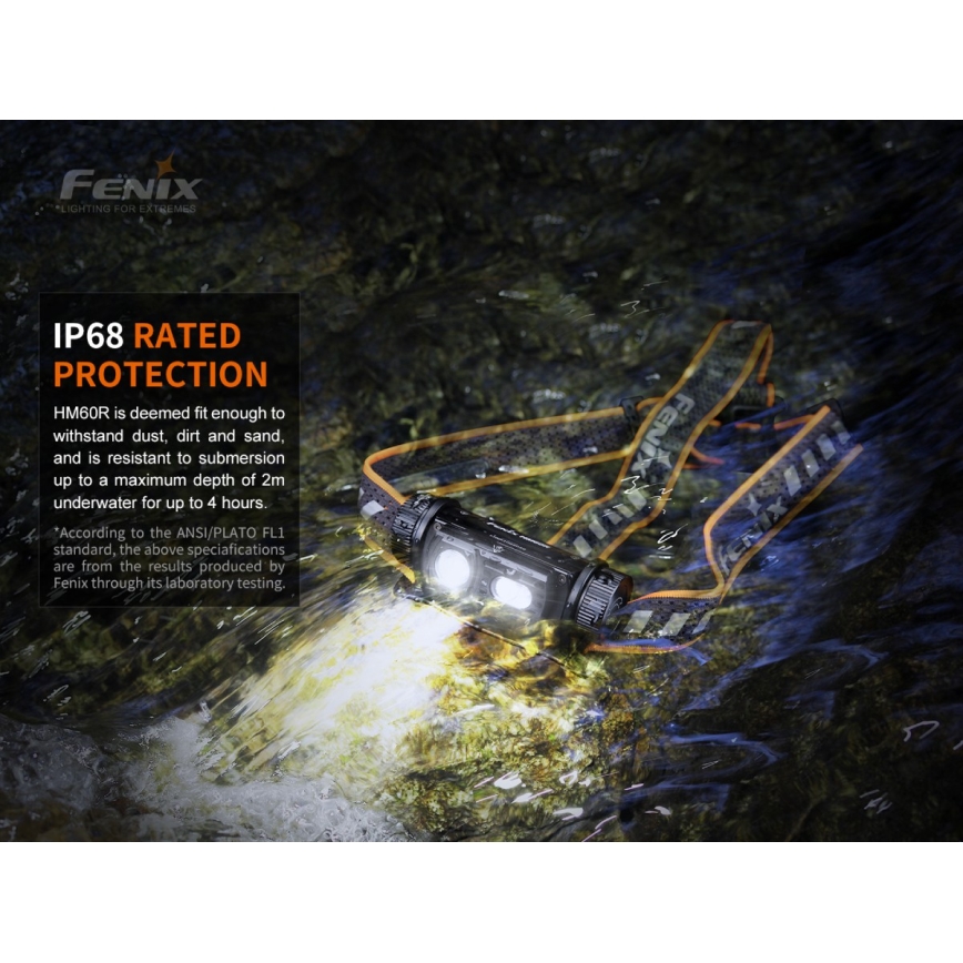 Fenix HM60R - LED Димируем акумулаторен челник 4xLED/USB/2xCR123A IP68 1300 лъскав 300 h 3400 mAh