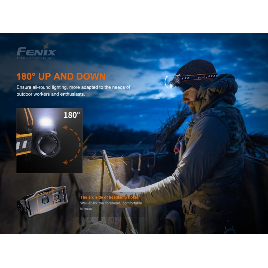 Fenix HM60R - LED Димируем акумулаторен челник 4xLED/USB/2xCR123A IP68 1300 лъскав 300 h 3400 mAh