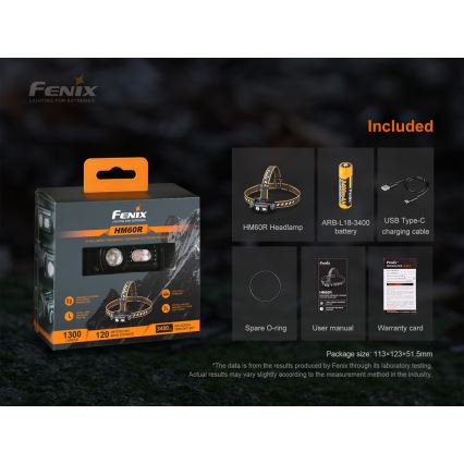 Fenix HM60R - LED Димируем акумулаторен челник 4xLED/USB/2xCR123A IP68 1300 лъскав 300 h 3400 mAh