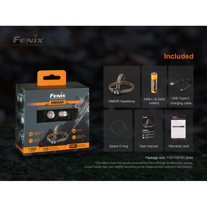 Fenix HM60R - LED Димируем акумулаторен челник 4xLED/USB/2xCR123A IP68 1300 лъскав 300 h 3400 mAh