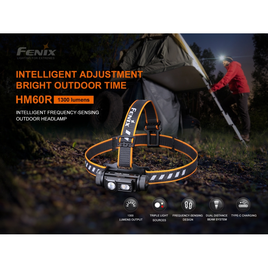 Fenix HM60R - LED Димируем акумулаторен челник 4xLED/USB/2xCR123A IP68 1300 лъскав 300 h 3400 mAh