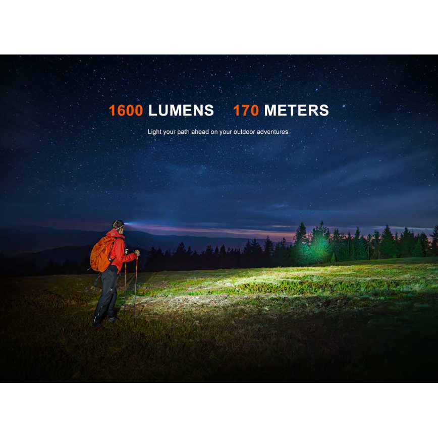 Fenix HM60RV20 - димируема презареждаема челна лампа LED/USB 4000 mAh IP68 1600 lm 292 ч оранжева