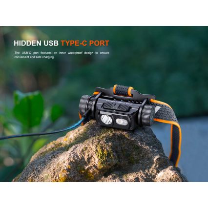Fenix HM60RV20 - димируема презареждаема челна лампа LED/USB 4000 mAh IP68 1600 lm 292 ч оранжева