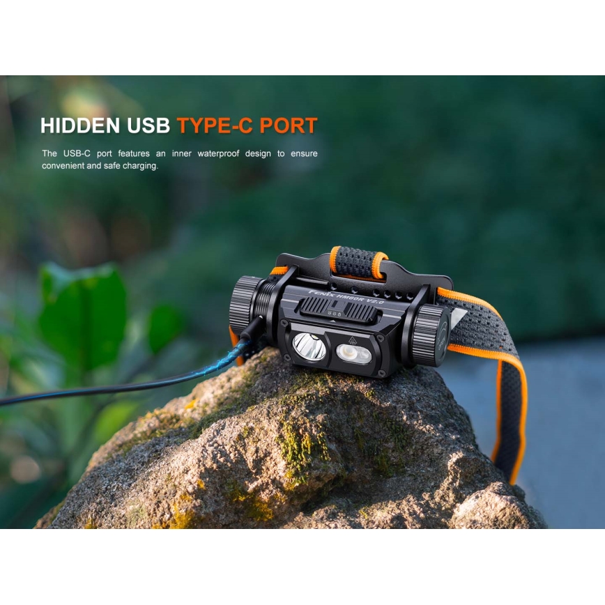 Fenix HM60RV20 - димируема презареждаема челна лампа LED/USB 4000 mAh IP68 1600 lm 292 ч оранжева