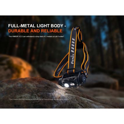 Fenix HM60RV20 - димируема презареждаема челна лампа LED/USB 4000 mAh IP68 1600 lm 292 ч оранжева