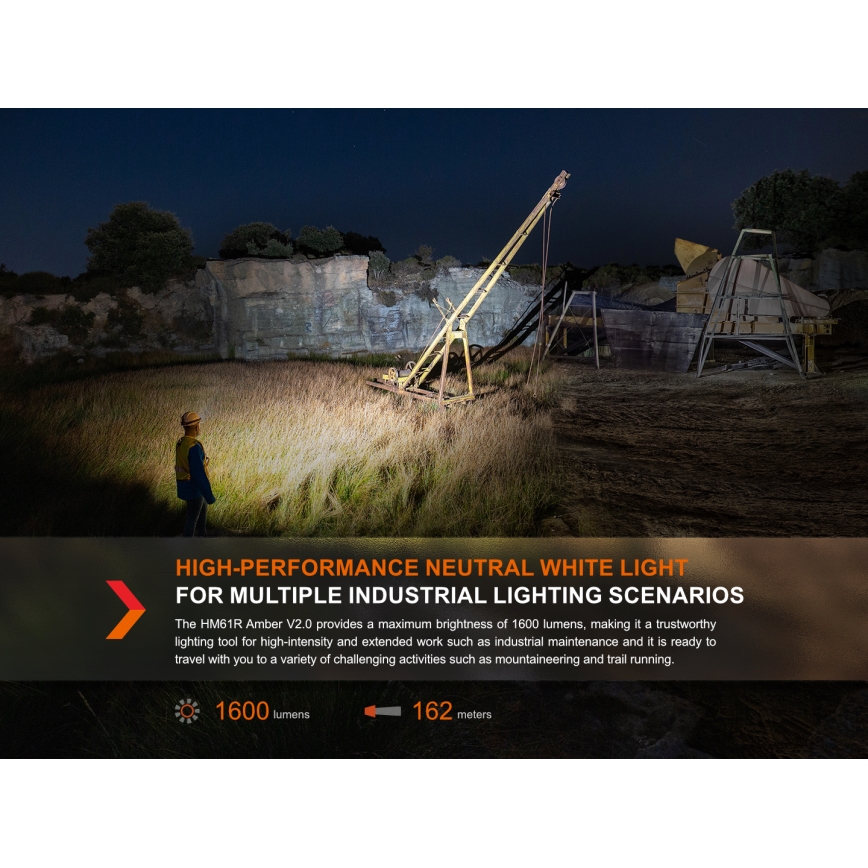 Fenix HM61RV20 - LED Акумулаторен челник LED/USB/2xCR123A IP68 1600 lm 300 h 3400 mAh
