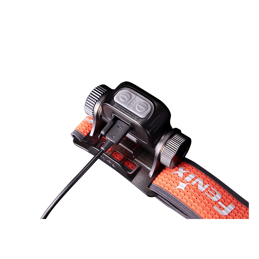 Fenix HM65RTV20BLC- LED Димируем акумулаторен челник LED/USB/2xCR123A IP68 3400 mAh черен/оранжев