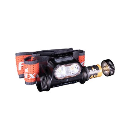 Fenix HM65RTV20BLC- LED Димируем акумулаторен челник LED/USB/2xCR123A IP68 3400 mAh черен/оранжев