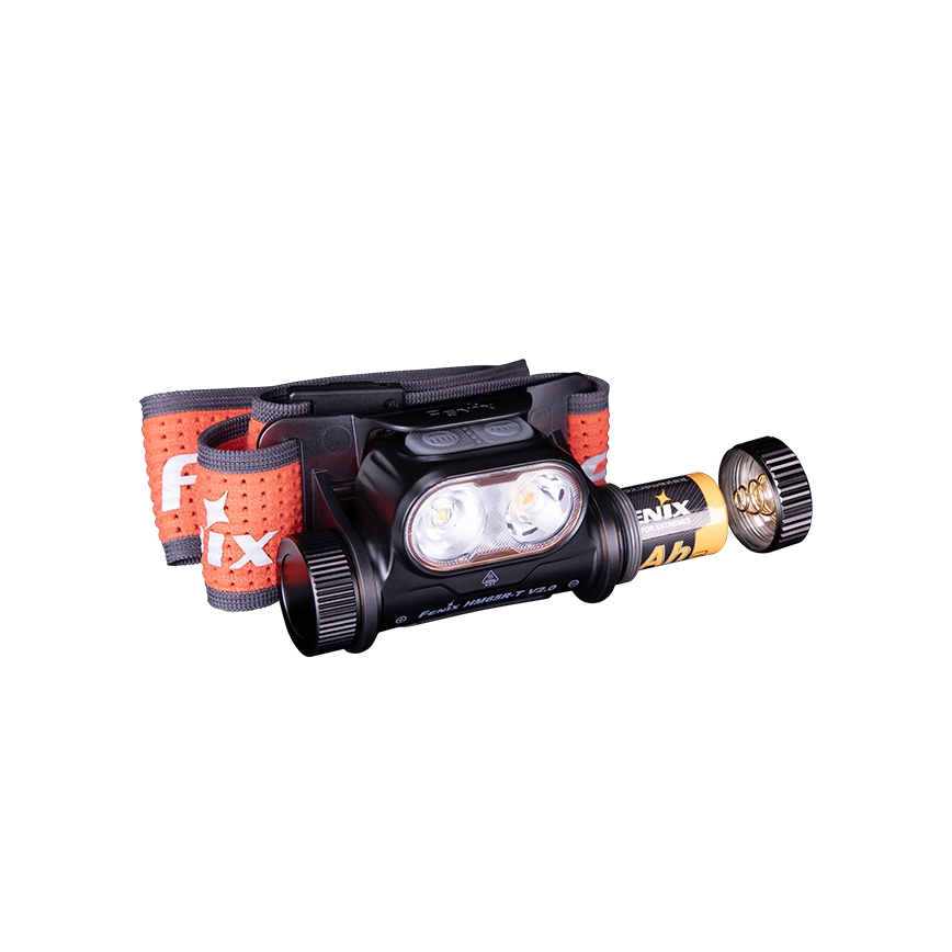 Fenix HM65RTV20BLC- LED Димируем акумулаторен челник LED/USB/2xCR123A IP68 3400 mAh черен/оранжев