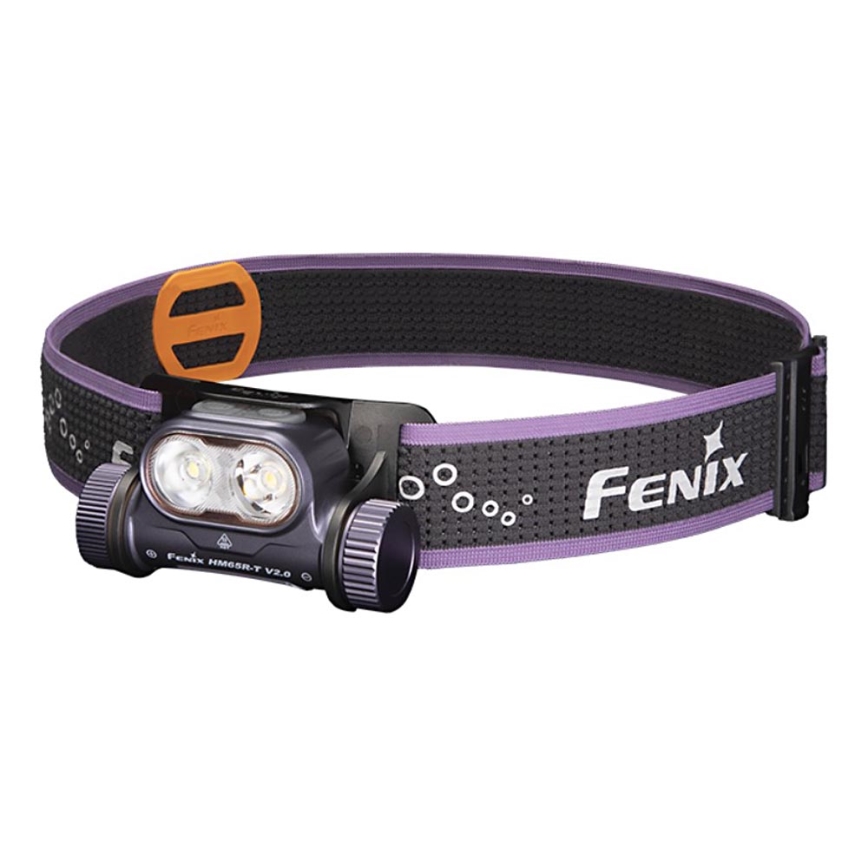 Fenix HM65RTV20PRP - LED Димируем акумулаторен челник LED/USB/2xCR123A IP68 1600 lm 300h 3400 mAh черен/лилава
