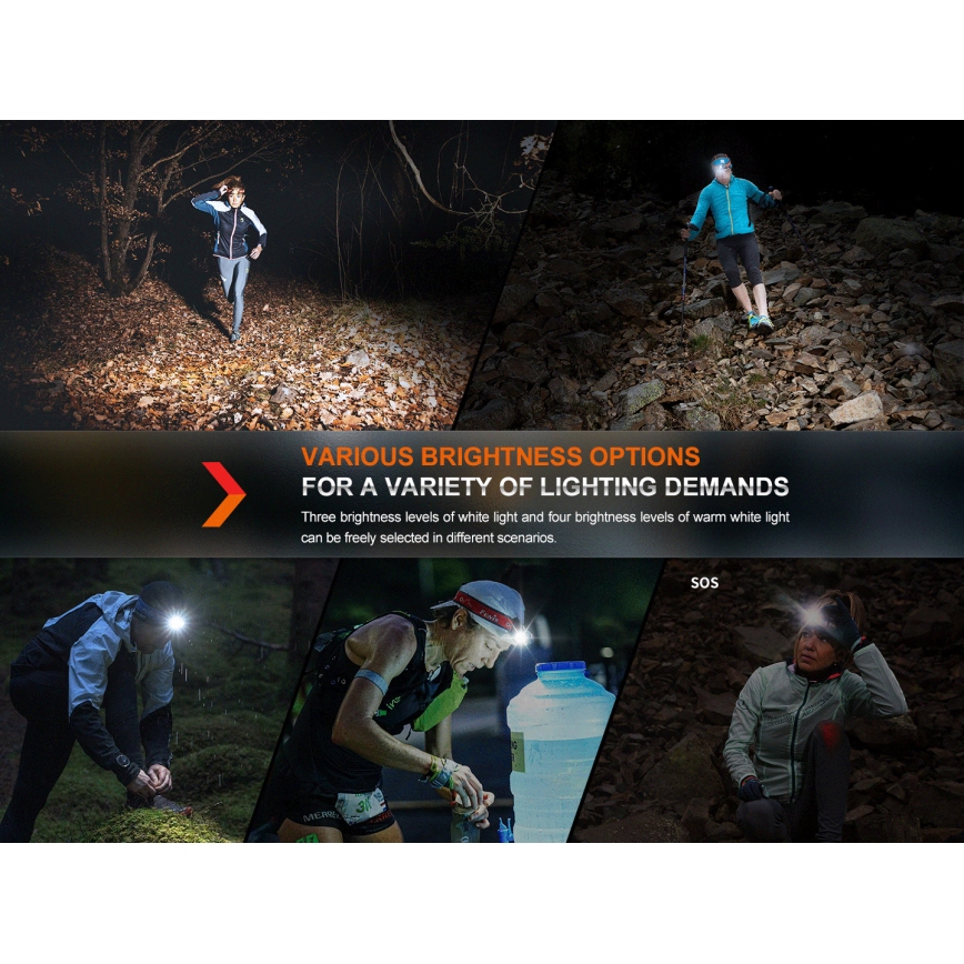 Fenix HM65RTV20PRP - LED регулируема презареждаема челна лампа LED/USB/2xCR123A IP68 1600 лумена 300 ч 3400 mAh черно/лилаво