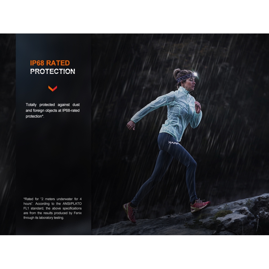 Fenix HM65RTV20PRP - LED регулируема презареждаема челна лампа LED/USB/2xCR123A IP68 1600 лумена 300 ч 3400 mAh черно/лилаво