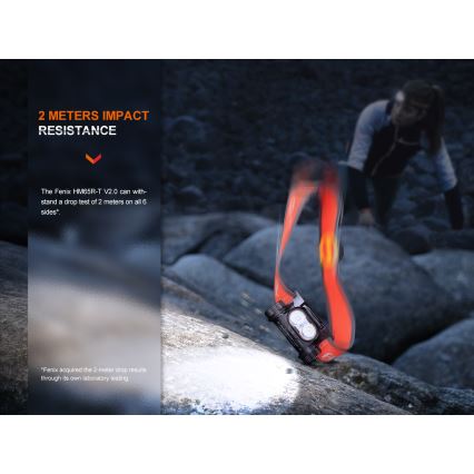 Fenix HM65RTV20PRP - LED регулируема презареждаема челна лампа LED/USB/2xCR123A IP68 1600 лумена 300 ч 3400 mAh черно/лилаво