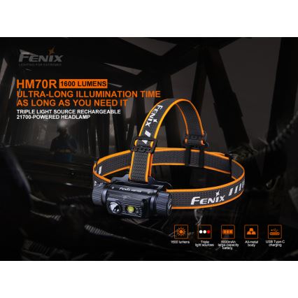 Fenix HM70R - LED Акумулаторен челник 4xLED/1x21700 IP68 1600 лъскав 800 h 5000 mAh