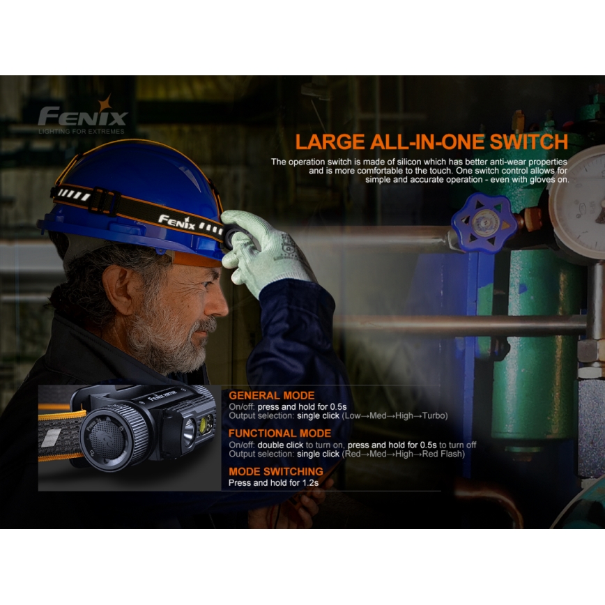 Fenix HM70R - LED Акумулаторен челник 4xLED/1x21700 IP68 1600 лъскав 800 h 5000 mAh